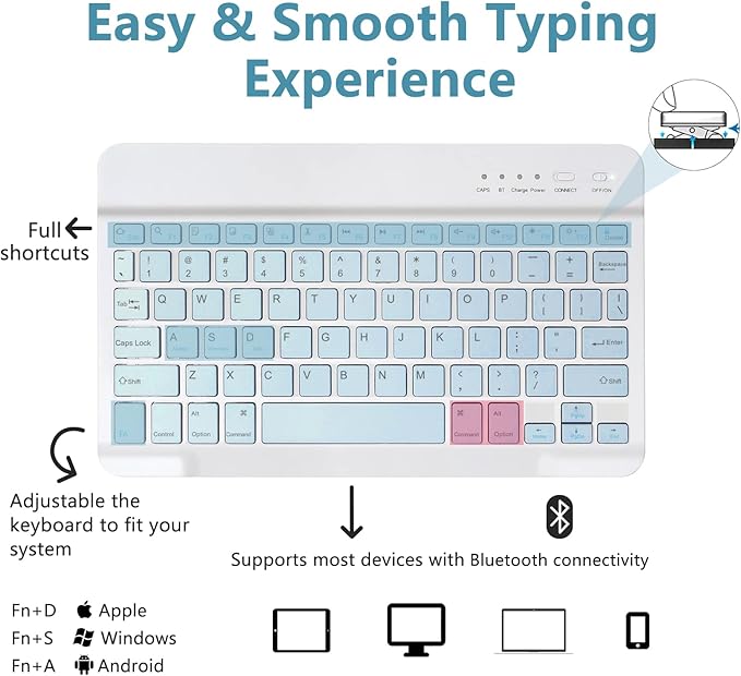 MMK iPad A16 Case (2025, 11"), iPad 10th Generation Case with Keyboard (2022, 10.9"), Wireless Detachable Keyboard, Pencil Holder (Blue)