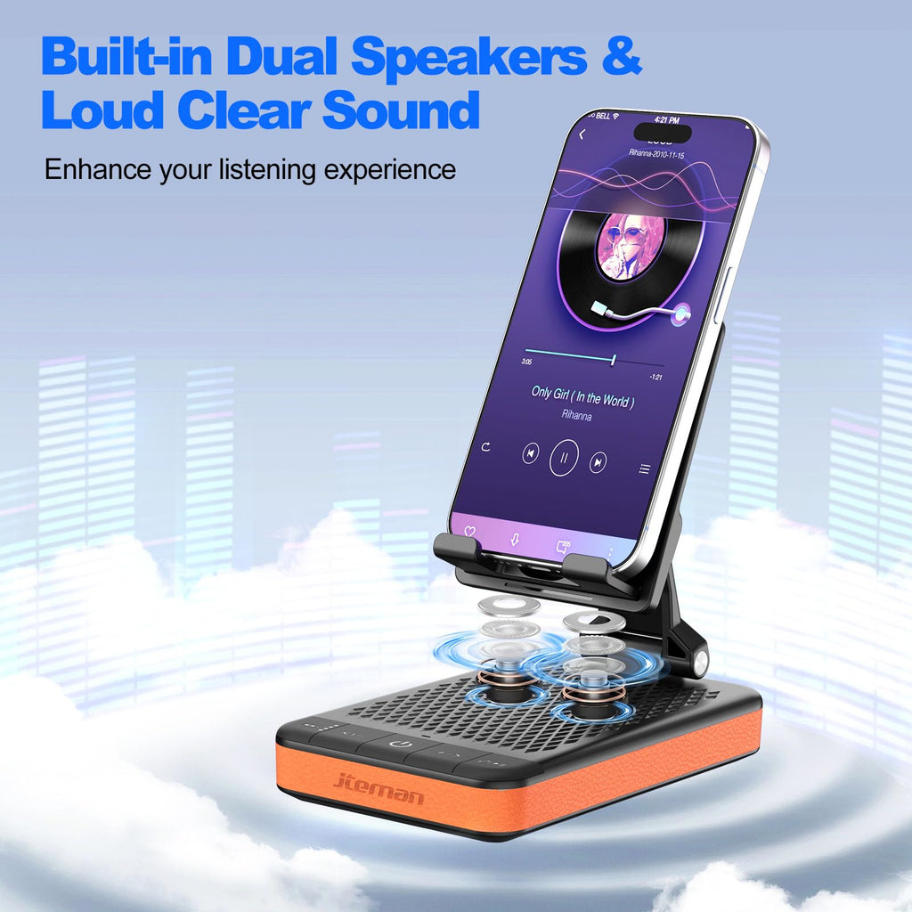 JTEMAN Bluetooth Speaker with Charging Phone Stand,Portable Foldable Slim