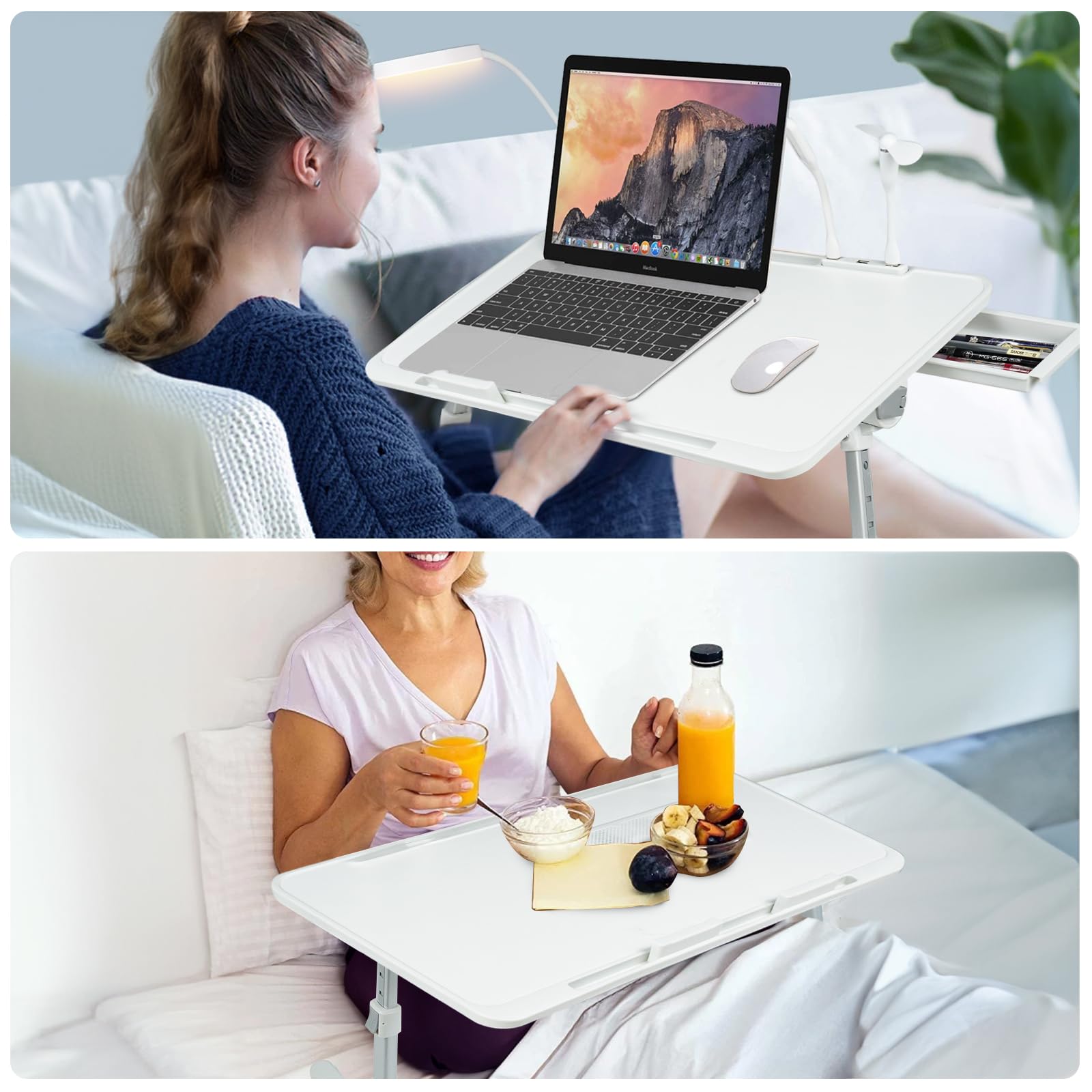 iXTRA Adjustable Laptop Lap Desk with Cooling Fan USB Light for Adults 56x32cm,Grey