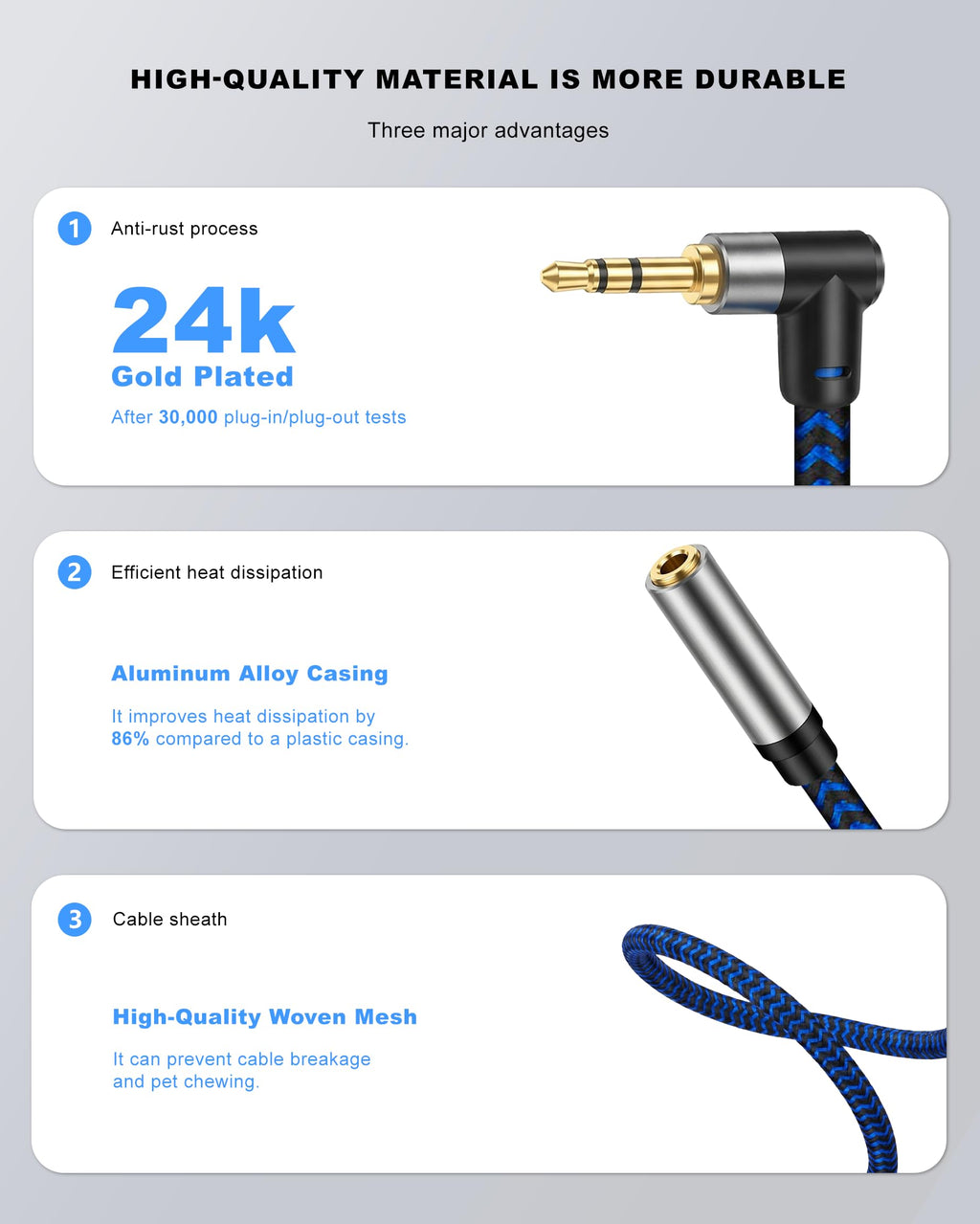 GGMTY 3FT 3.5mm Audio Extension Cable, 90-Degree Right Angle Aux Extender Cord (Male to Female), Nylon Braided TRS Stereo Audio Jack Adapter for Car, PC, Speakers, Headphones (No Mic Support)