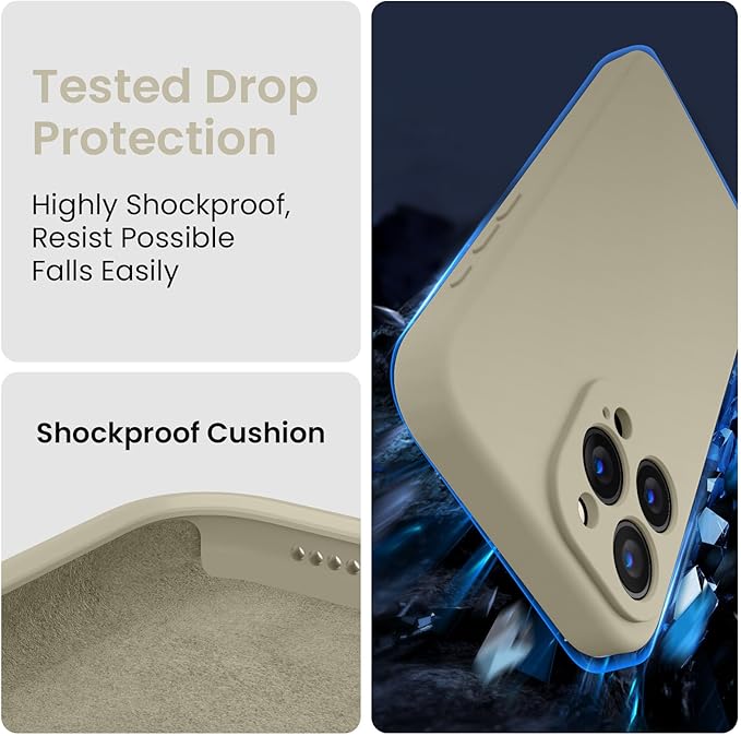 FireNova Designed for iPhone 15 Pro Case, Silicone Upgraded [Camera Protection] Phone Case with [2 Screen Protectors], Soft Anti-Scratch Microfiber Lining Inside, 6.1 inch, Khaki