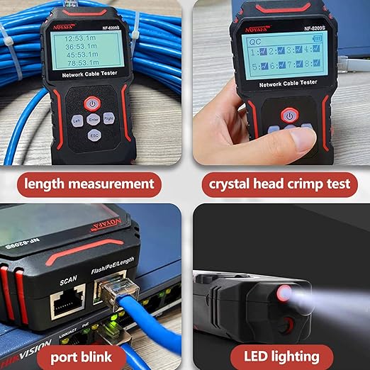 NOYAFA NF-8209S Network Cable Tester for CAT5, CAT6, LAN/Ethernet with PoE and NCV, LCD Anti-Interference scan Mode Wire Tracer Lithium Battery Charge