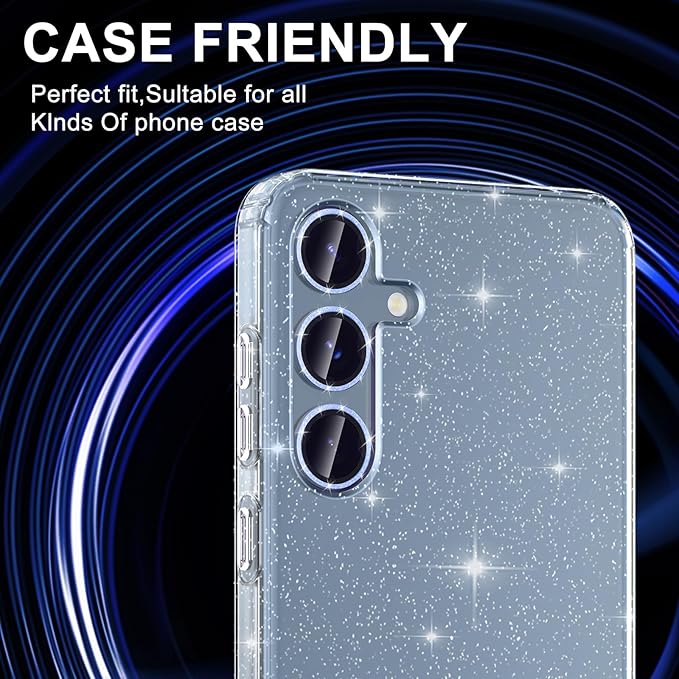 for Samsung Galaxy S25 Camera Lens Protector, Individual Metal Ring Tempered Glass Lens Cover, [Strong Adsorption] Scratch Resistant Ultra-Thin HD Clear Lens Cover, 1 Set-Blue Sparkly
