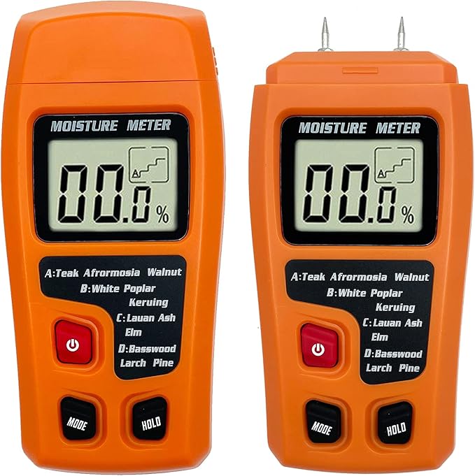 Digital Wood Moisture Meter Wood Humidity Tester Hygrometer Timber Damp Detector Large LCD Display (Orange)