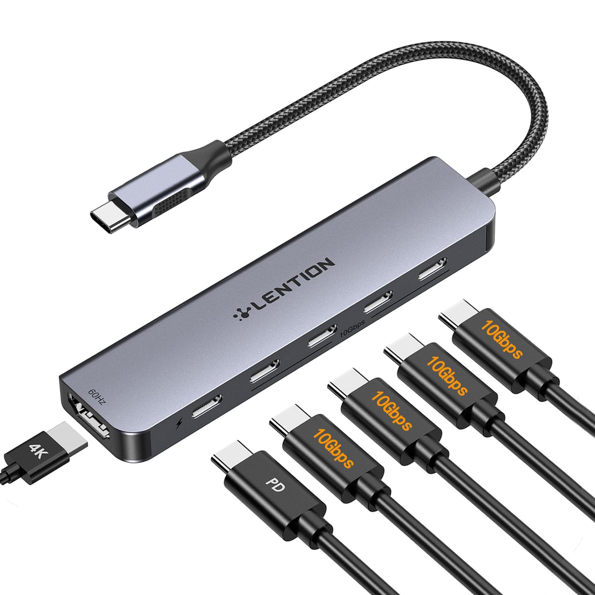 LENTION 6 in 1 USB C Hub 10Gbps, 4 USB-C 3.2 Gen 2 Ports, 4K@60Hz, 100W PD