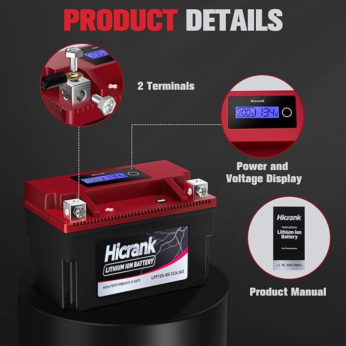 YTZ10S Lithium 12V 6Ah 360CCA LiFePO4 Motorcycle Battery, Powersports Battery for Honda KTM Yamaha Harely, Fit ATV, UTV, Scooter, Motocross, Lawn Mower, Jet Ski, Motorboat