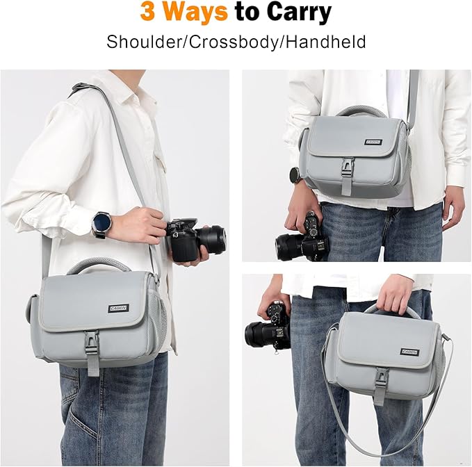 CADeN Camera Bag Case Shoulder Crossbody Bag Compatible for Nikon, Canon, Sony, DSLR SLR Mirrorless Cameras and Lenses (1.0 Grey, Small)