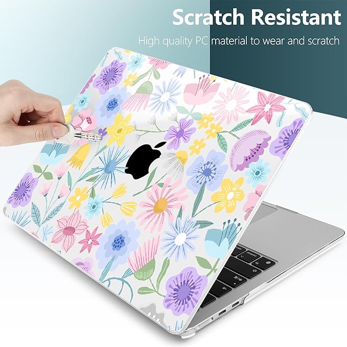 TWOLSKOO Compatible with M4 MacBook Air 13.6 inch Case 2025-2022 Release M4 A3240 M3 A3113 M2 A2681, Plastic Hard Shell & Keyboard Cover & Type C Adapter & Screen Protector, Spring Blooms