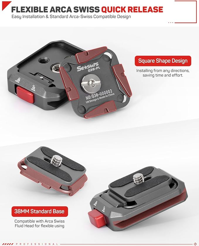 IFOOTAGE Q38 Quick Release Plate, Camera Quick Release, Tripod Mount Quick Release System, QR Adapter for DSLR, Tripod, Monopod, Slider, Stablizer, Quick Release Camera Mount, Q38