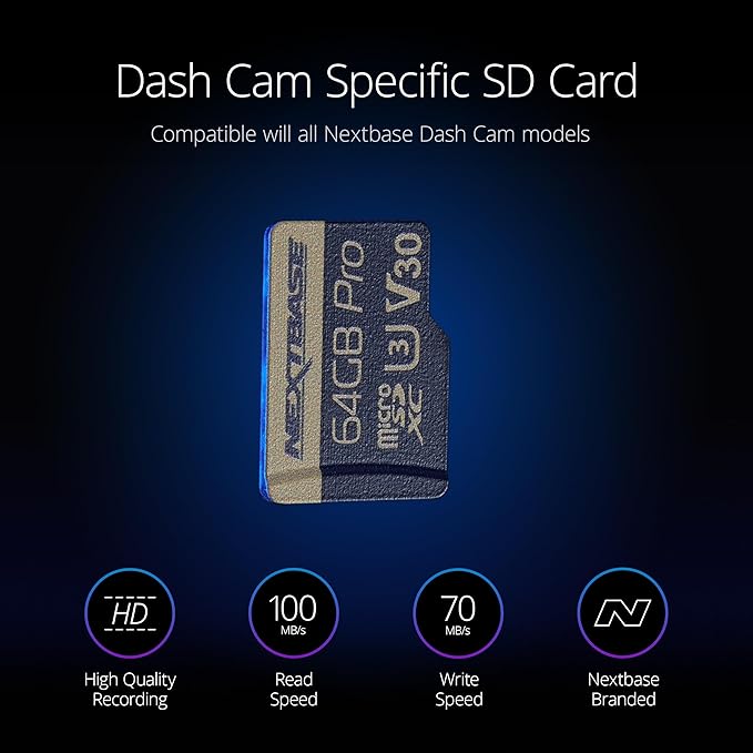 Nextbase 64GB U3 Micro SD Memory Card - with Adapter - Compatible with Nextbase in-Car Dash Cams Series 1 and 2