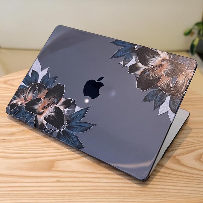 MEEgoodo for M4/M3/M2 MacBook Air 15.3 inch Case 2025 2024 2023, Case Fit Model (A3241/A3114/A2941) for MacBook Air 15 inch, Laptop Hard Shell with Keyboard Cover, Golden Lilies