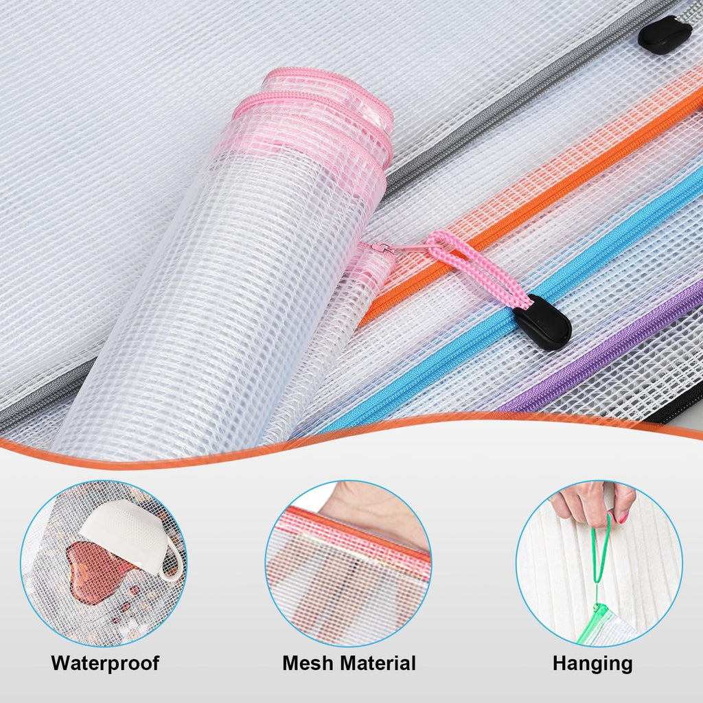 Krvyrn Multisize Mesh Zipper Pouches (20 Packs 9 Sizes) for Storage and Organization, Waterproof Mesh Pouches for Puzzle, Board Game, Toys, Travel, School, and Office Supplies