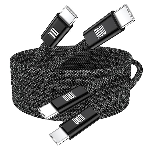 USB-C to USB-C Cable, [6.6ft, 2-Pack] 100W USB C to C Fast Charging Cable, Braided Type C Charger Fast USBC to USBC Cable for iPhone 17 16 15 Pro Max Plus,MacBook Pro,iPad,Galaxy S25/S24 Ultra,Pixel