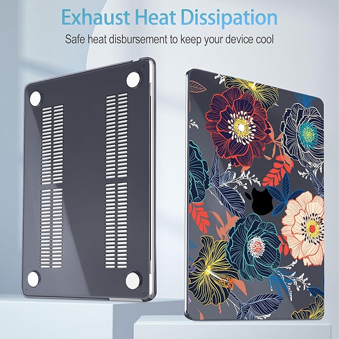 Mektron for 2025 M4 MacBook Air 13.6 Inch A3240 Case Fits 2023 A2681 M2 2024 A3113 M3 Chip with Liquid Retina Display Touch ID, Printed Plastic Hard Shell Cover for MacBook Air 13.6", Dahlia Flowers