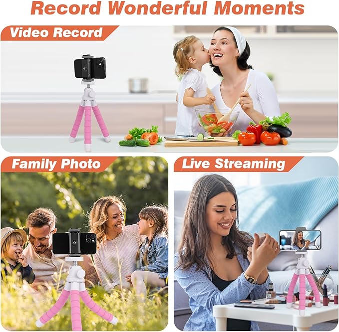 UBeesize Flexible Phone Tripod with Wireless Remote and Clip, Cell Phone Stand for Video Recording (Pink)