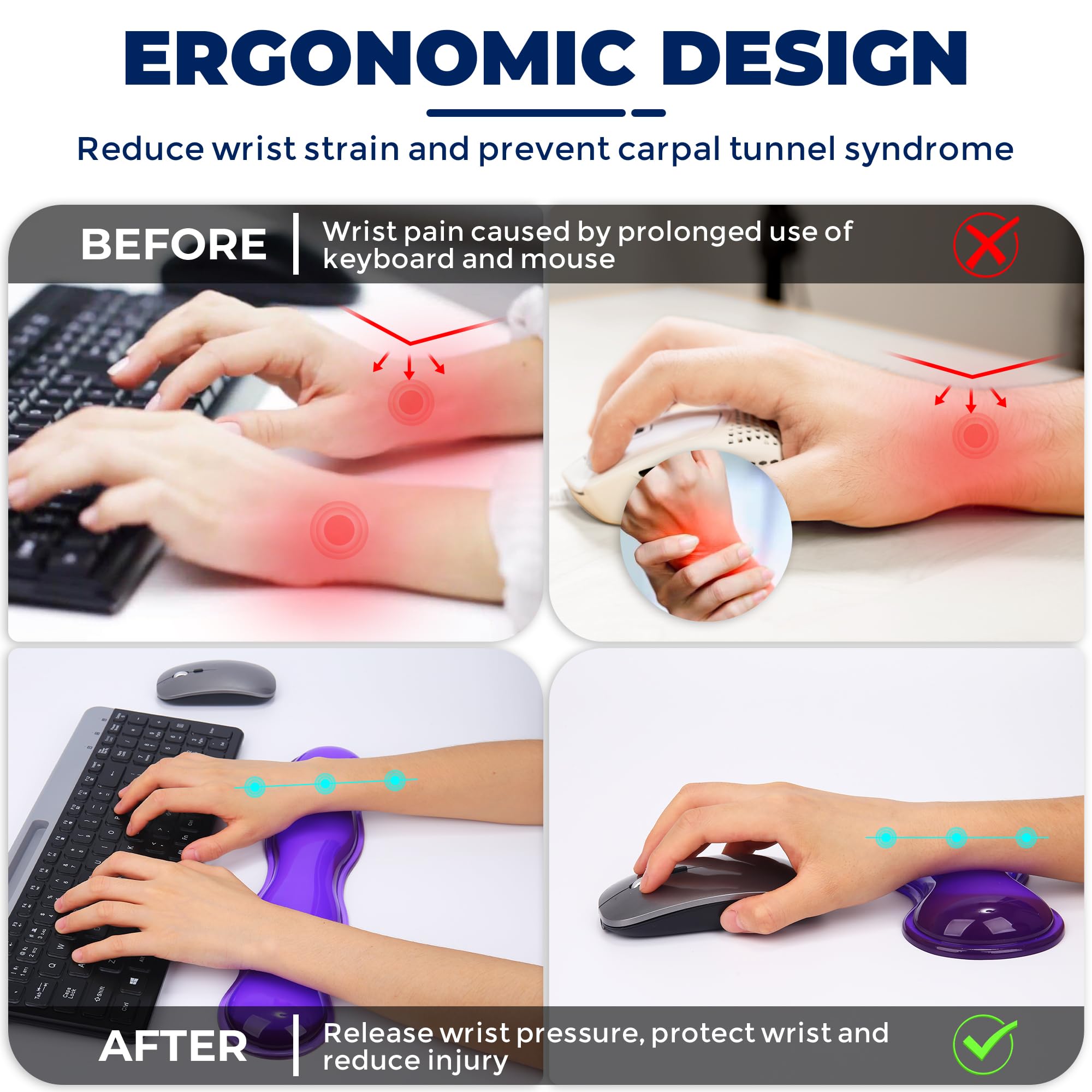 ABRONDA Gel Wrist Rest for Keyboard and Mouse, Wrist Rest for Keyboard, Mouse Wrist Support, Pain Relief, Cool Touch, Non-Skid, Keyboard and Mouse Wrist pad Set