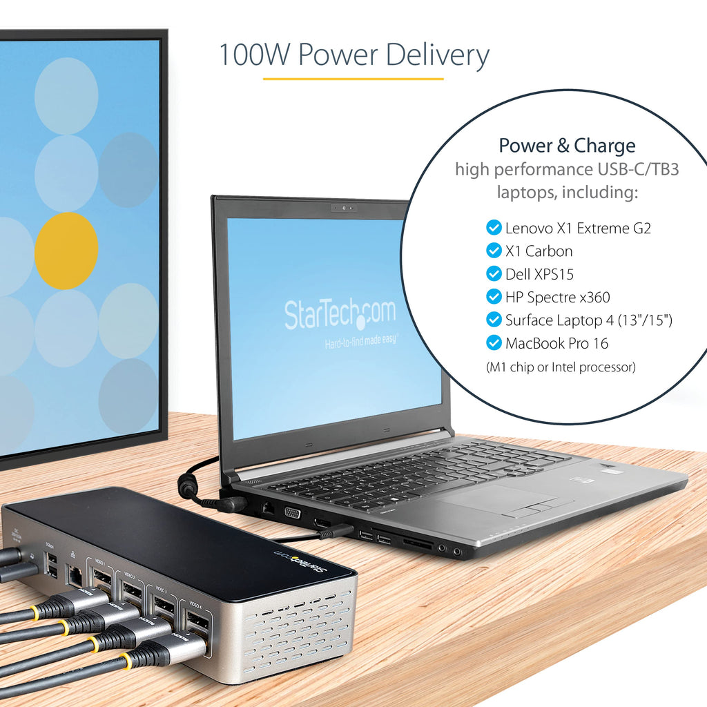 StarTech USB-C Quad 4K Dock, MacBook Pro/Air M1-M4 & Windows, 100W, DP HDMI