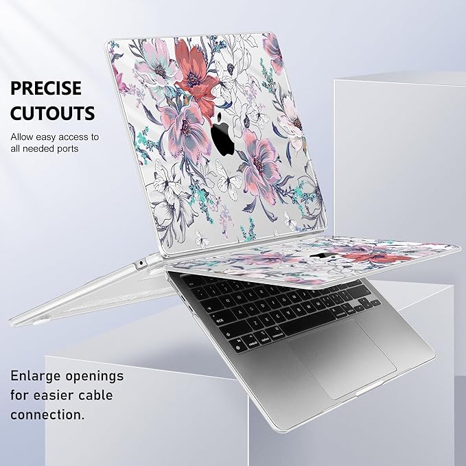 Case for MacBook Air 15 Inch 2025 2024 2023 Release M4 A3241 M3 A3114 M2 A2941, Hard Shell with Screen Protector & Keyboard Cover, Compatible with Touch ID, Floral C319