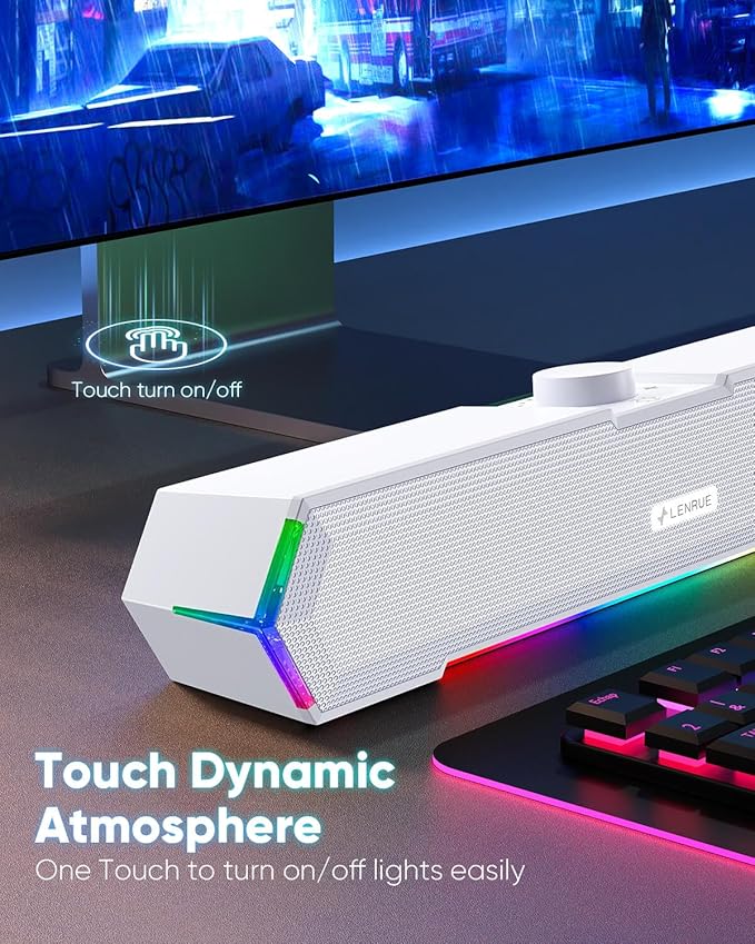 LENRUE G11 Computer Speakers for Desktop, Touch Lights PC Speakers with Surge Clear Sound, USB C/USB Powered for Computer Desktop PC Laptop Monitor (White)