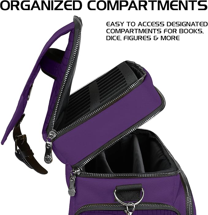ENHANCE Travel Bag for DND Collector's Edition, Bag Compatible with Dungeons and Dragons, Battle Mat Holder, Dice Pockets and Accessories, Carry 4-8 Books (Purple Dragon)