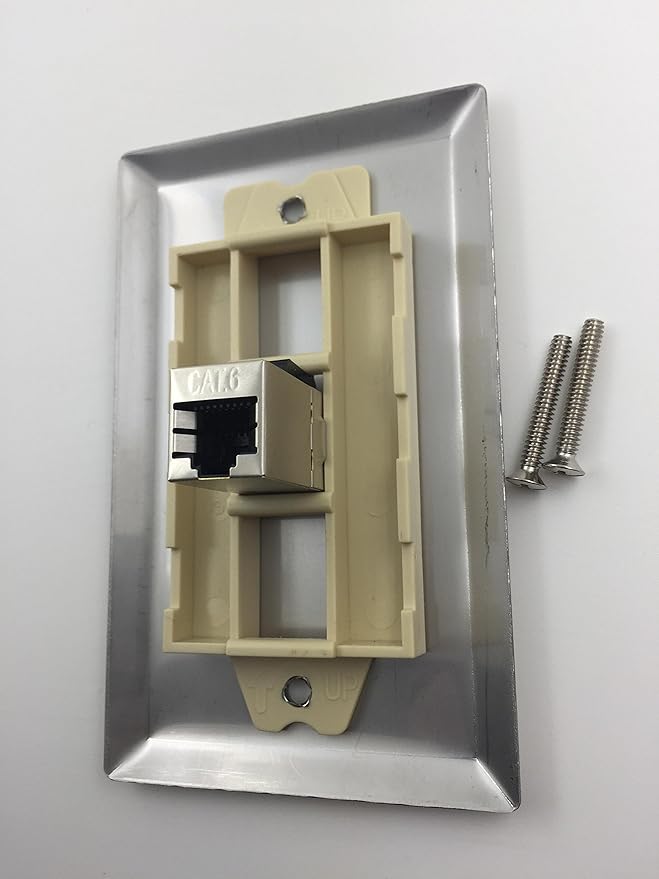 1 Port Cat 6 Shielded Female to Female Stainless Steel Wall Plate