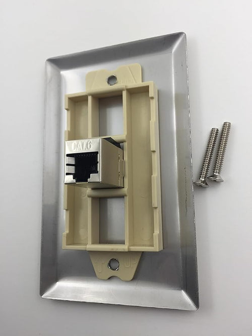 1 Port Cat 6 Shielded Female to Female Stainless Steel Wall Plate