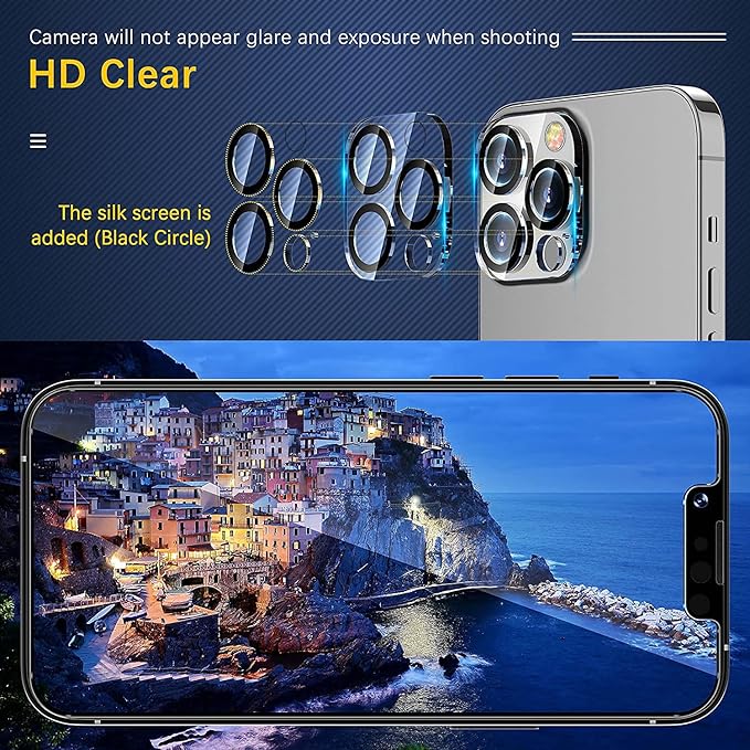 UniqueMe [3 Pack for iPhone 13 Pro/iPhone 13 Pro Max Camera Lens Protector, Tempered Glass [Case Friendly][New version][Scratch-Resistant][Easy Installation] - Clear