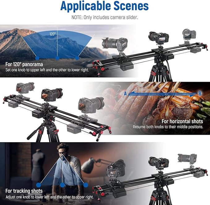 NEEWER 47.2”/120cm Motorized Camera Slider, App Wireless Control Carbon Fiber Dolly Rail Slider, Support Video Mode, Time Lapse Photography, Horizontal, Tracking and 120° Panoramic Shooting (ER1-120)