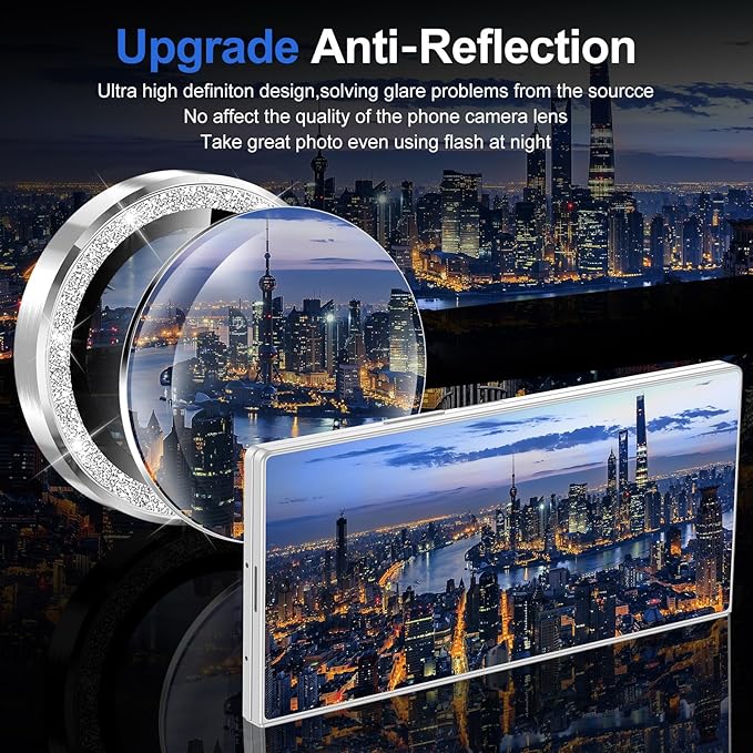 for Samsung Galaxy Z Fold 7 Camera Lens Protector, Individual Metal Ring Tempered Glass Lens Cover, [Strong Adsorption] Scratch Resistant Ultra-Thin HD Clear Lens Cover, 1 Set-Silvery Sparkly