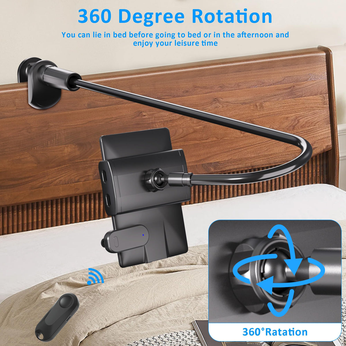 Kefotic Gooseneck Tablet Holder for Kindle Reading in Bed with Page Turner Remote, Hands Free Desk Bedside Lazy Arm Stand for Kindle Accessories, Gifts for Readers