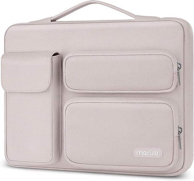 MOSISO 360 Protective Laptop Case 15 inch, Laptop Sleeve Compatible with MacBook Air 15 M4 A3241 M3 A3114 M2 A2941 2025-2023, Dell XPS 15, Side Open Bag with 2 Raised&1 Flapover Pockets, Stone Gray
