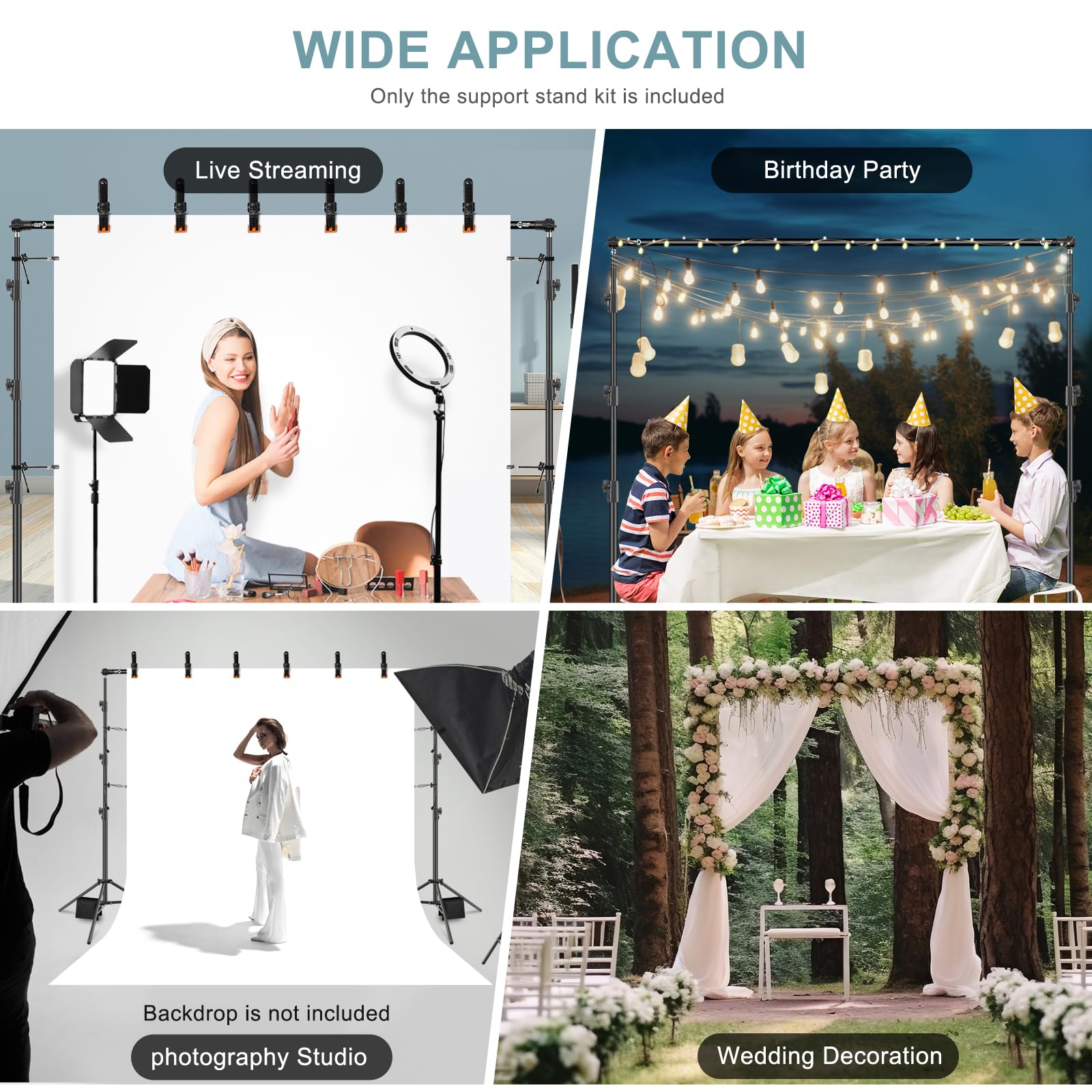 10.2x10Ft Heavy Duty Backdrop Stand, MSKIRA Adjustable Backdrop Support System Kit, Photoshoot Background Stand for Parties, Advertising Display with 6 Clamps, 4 Clips, 2 Sandbags, Carry Bag