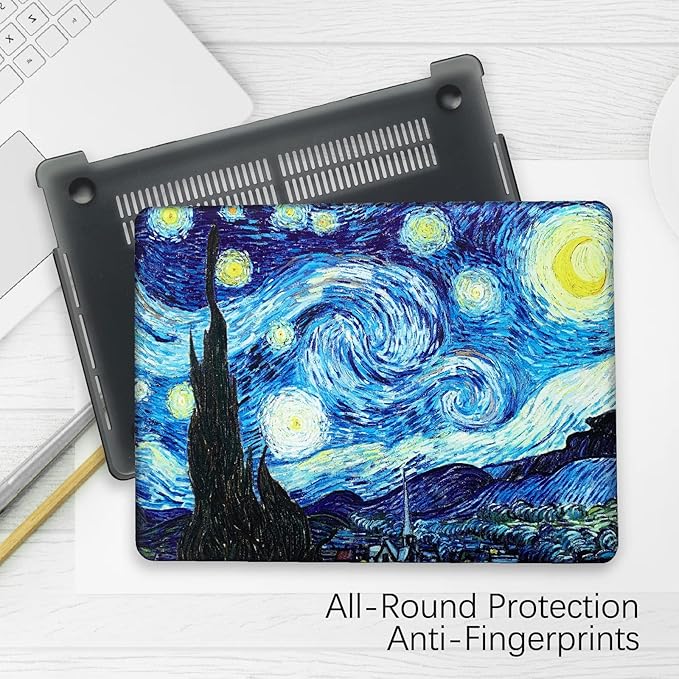 Berkin Arts Compatible with MacBook Air 13 inch Cover, 2022-2018 Release A2179/A2337 M1 with Touch ID with Keyboard Cover & Screen Protector Post-Impressionism (The Starry Night by Van Gogh)