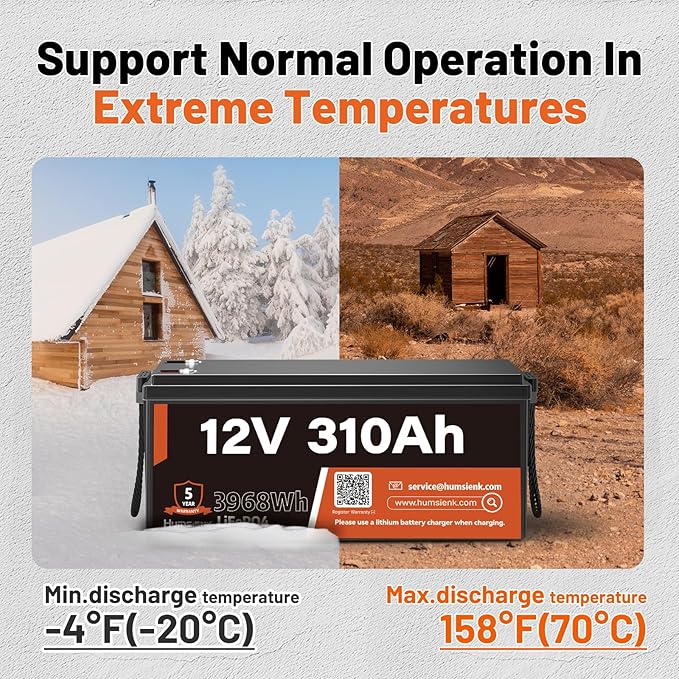 12V 310Ah LiFePO4 Lithium Battery 2PCS– Max. 3968Wh, 15000+ Deep Cycle Battery with 100A BMS, Low-Temp Cutoff | A+ Grade Cells for Marine, Trolling Motor, Off-Grid Home Energy Storage, Van Life