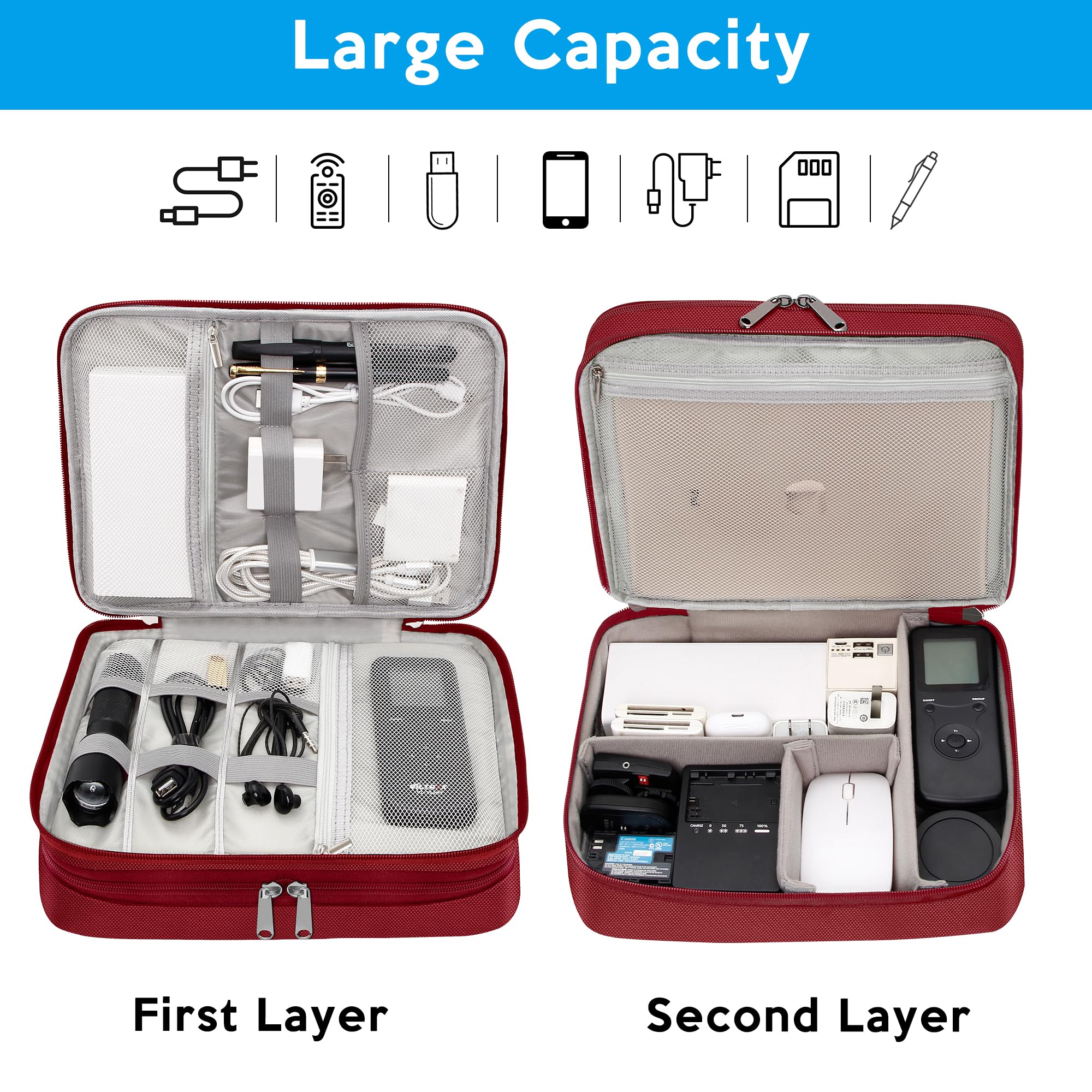 CILLA Electronic Organizer Travel Case, Travel Cord Organizer Case Portable Waterproof Cable Organizer Bag for Charger, Cord, USB, Power Bank, Earphone