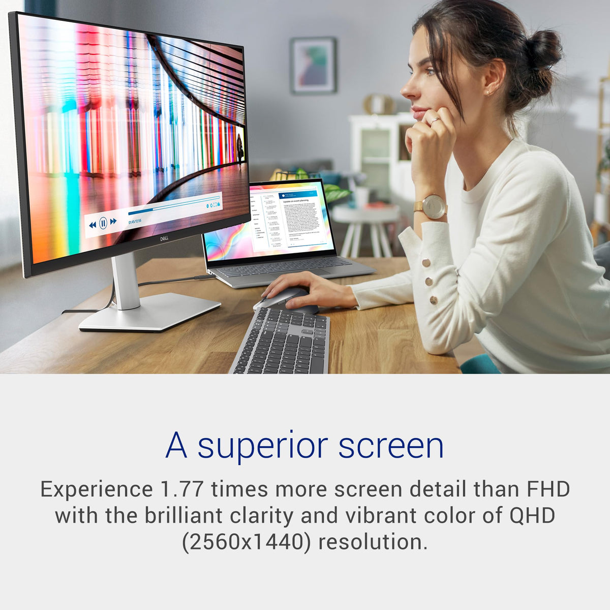 Dell S2722DC Monitor - 27-inch WQHD (2560x1440) 75Hz 4Ms Display, AMD FreeSync, Built in Speaker, USB Type-C Connectivity, Height/Pivot/Swivel/Tilt Adjust - Platinum Silver