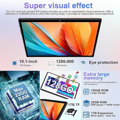2025 Android Tablet with Keyboard, 10 inch Octa-Core Tablets 22GB+128GB with Android 14 OS, 8000mAh, HD IPS Display, 5G WiFi, BT 5.0, GPS, Widevine L1, 1TB Expand, Split Screen, Metal Body -Black