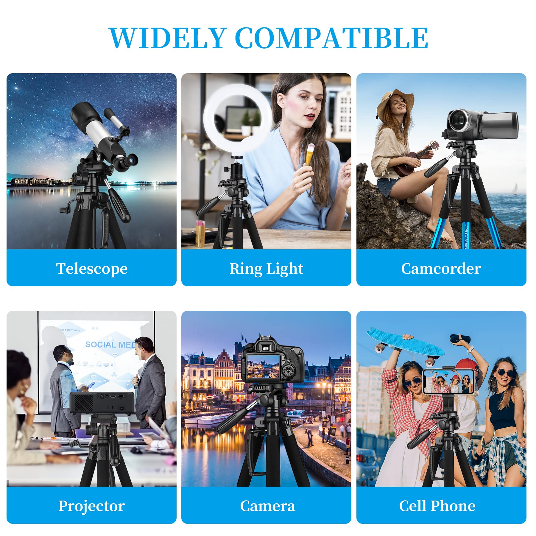 JOILCAN Tripod Camera Tripods, 74" Tripod for Camera Cell Phone Video Recording, Heavy Duty Tall Camera Tripod Stand, Professional Travel DSLR Tripods Compatible with Canon iPhone, Max Load 15 LB