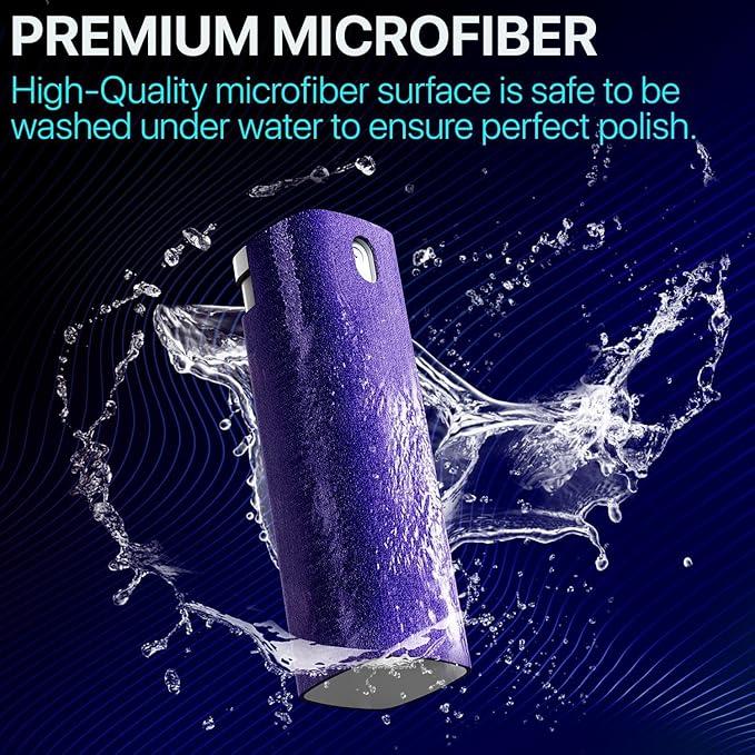 Mini Screen Cleaner Spray – Finger Proof Screen Cleaner for Smartphones, iPads, MacBooks, Laptops, Car Screens, Touchscreens – 3in1 Mist Cleaner, Microfiber Cloth and Cover (Dark Green)