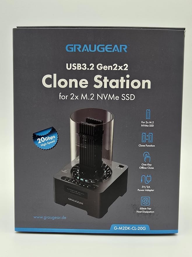 GRAUGEAR NVMe M.2 SSD Duplicator Dual-Bay Offline Clone Tool-Free, 20Gbps USB C to M.2 SSD Drive Cloner Docking Station Adapter Enclosure for M2 SSD Hard Drives M-Key
