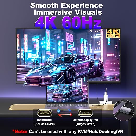 Active HDMI to DisplayPort Cable 10FT, 4K 60Hz 1080p 120Hz, Unidirectional HDMI Source to DP Monitor Display Port Cable Compatible for PC, Laptop, Computer, NVIDIA, AMD, PS5/4, Xbox