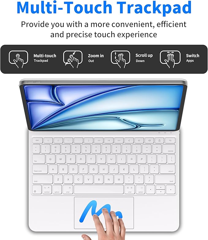 iPad Air 13 Inch Case Keyboard (M3 2025 / M2 2024) & iPad Pro 12.9 inch (6th,5th,4th,3rd Gen) Magic Keyboard with 7 Color Backlight, Multi-Touch Trackpad, Magnetic Stand,Auto Sleep/Wake (White)