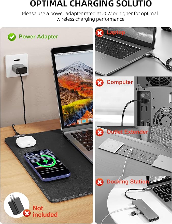 TopMade Mouse Pad with 15W Wireless Charging, XXL Large Leather Desk Mat, Waterproof Gaming Mousepad Home Office Desk Pad Protector, Computer Keyboard Pad, Mouse Mat for for MacBook, PC, Laptop, Black