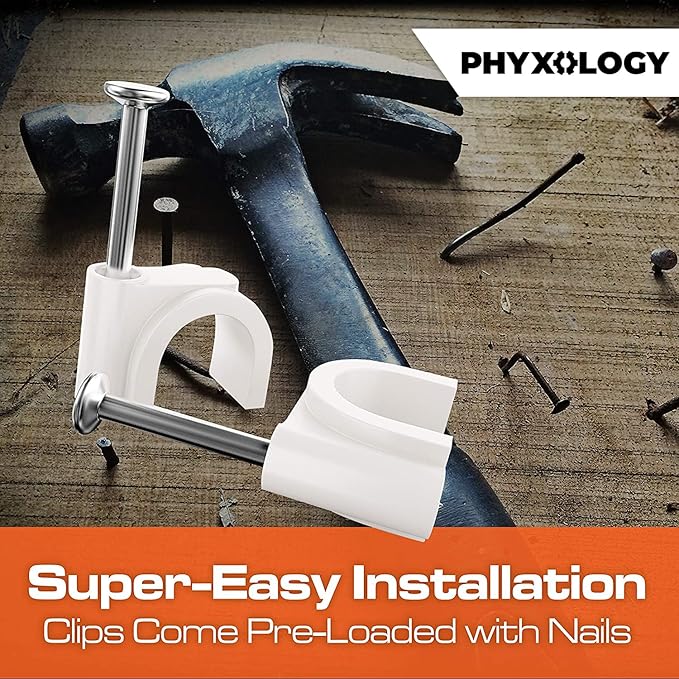 Pro-Grade, Cable Clips with Steel Nails 6mm, 8mm, 10mm, 12mm Size Wire Holders and Tacks 100 Each. Durable, UV Resistant Easy Install Plastic Clips Organize Coax, Ethernet, Cat5, Cat6 and Other Cords