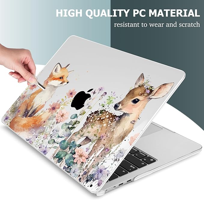 Mektron for 2025 M4 MacBook Air 13.6 Inch A3240 Case Fits 2023 A2681 M2 2024 A3113 M3 Chip with Liquid Retina Display Touch ID, Printed Plastic Hard Shell Cover for MacBook Air 13.6", Fox and Deer