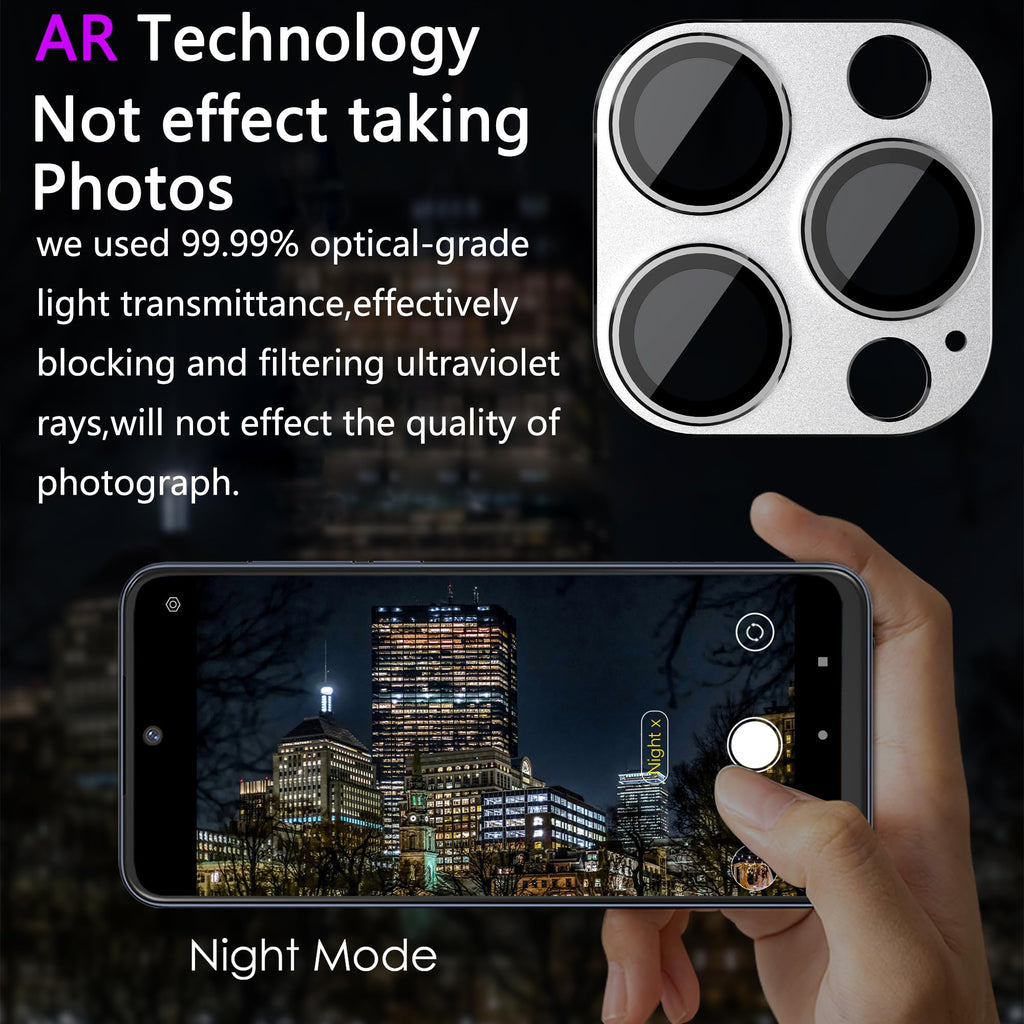 SHANG PIN JIA 2 Pack Camera Lens Protector for iPhone 15 Pro/15 Pro Max,[Not Easy to Breakn ] AR Tempered Glass Strong Adsorption Metal Camera Cover Screen-Silvery