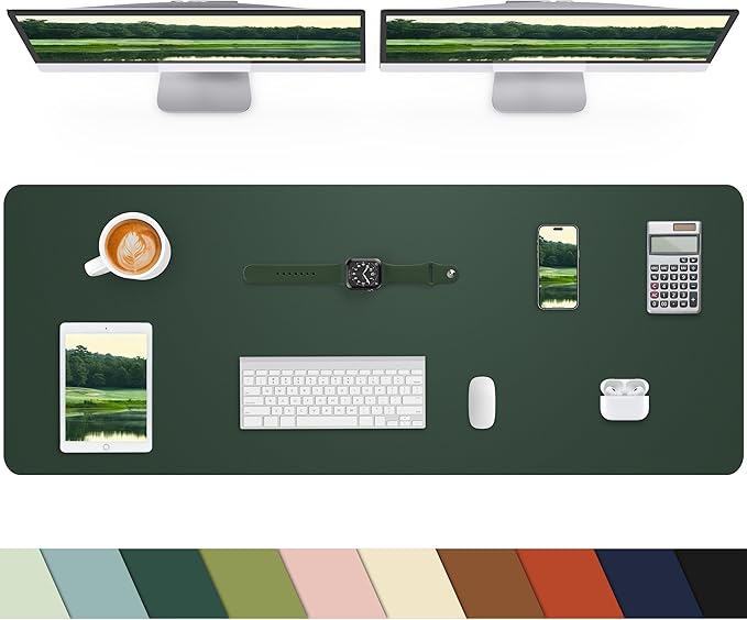 Leather Desk Pad Protector, Office Mat, Large Mouse Pad, Non-Slip Blotter, Laptop Pad, Waterproof Writing Pad for Office & Home (Grey Blue, 40" x 17")