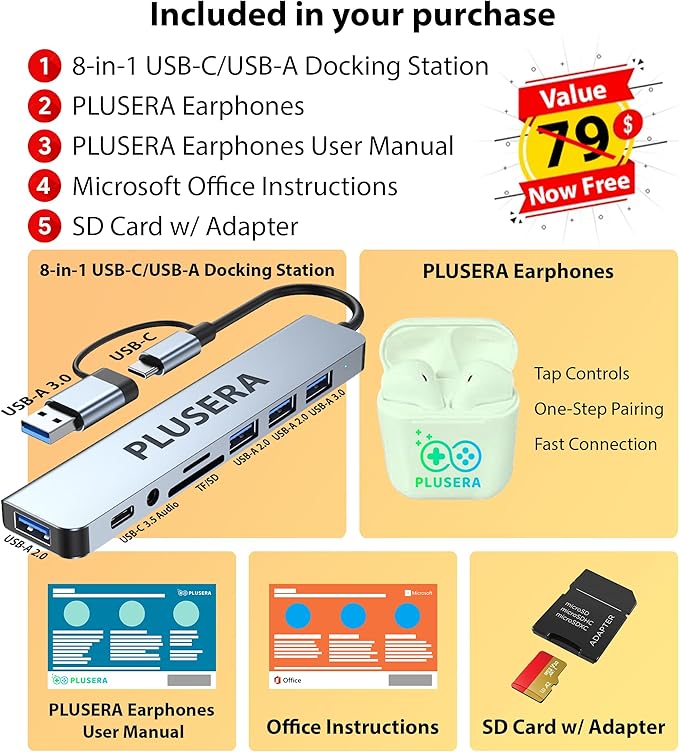 HP 17.3" Business Laptop Computer, 64GB RAM 2.2TB Storage (2TB SSD+256GB Docking Station Set), 10-Core Intel Core i5, Windows 11 Pro Laptop with Microsoft Office License Included, PLUSERA Earphones