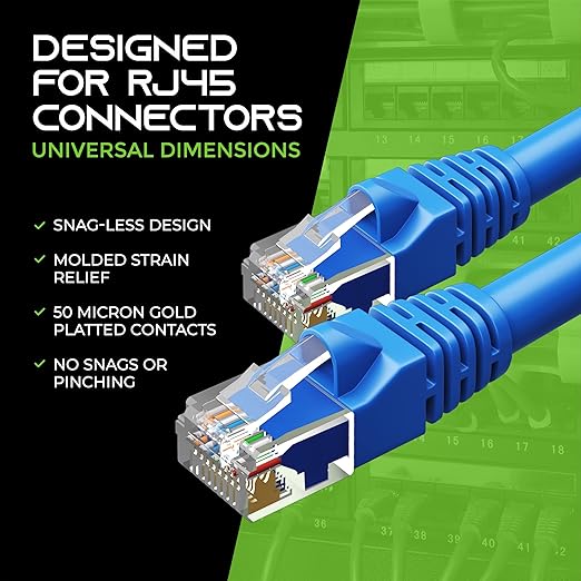 GearIT 50-Pack, Cat5e Ethernet Patch Cable 2 Feet - Snagless RJ45 Computer LAN Network Cord, Blue - Compatible with 48 Port Switch POE Rackmount 48port Gigabit