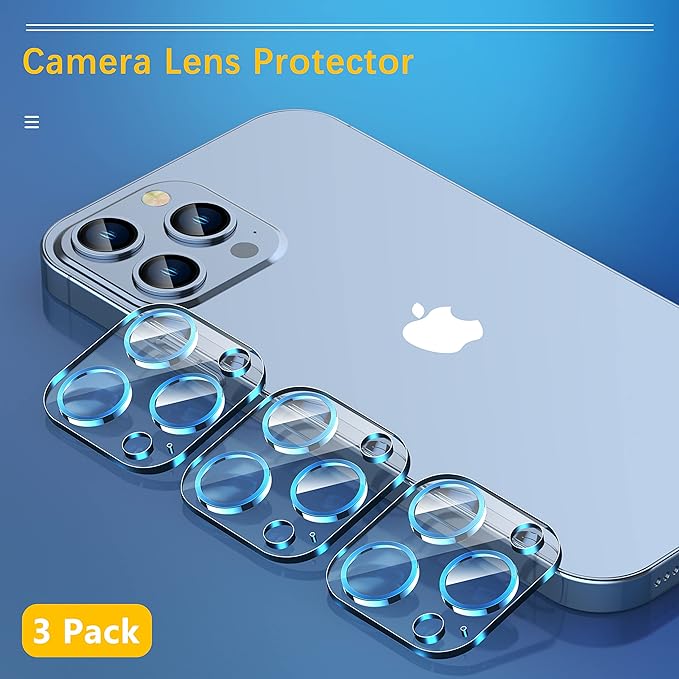 UniqueMe [3 Pack] Camera Lens Protector Compatible with iPhone 13 Pro 6.1" / 13 Pro Max 6.7" Tempered Glass,[Case Friendly][New version][Scratch-Resistant][Easy Installation] -Blue